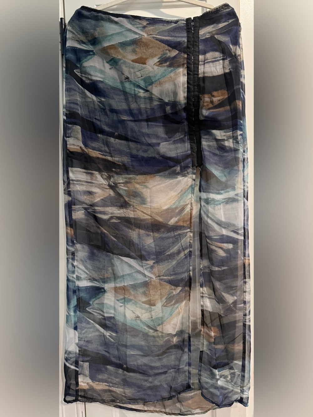 Mimi Chica Printed Sheer Pants in Blue Gray Tan w/elastic waist band